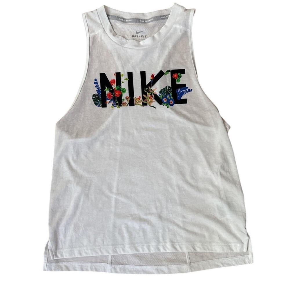 Nike Dri-FIT Tank Top Womens Small‎ White Tropical Floral Logo